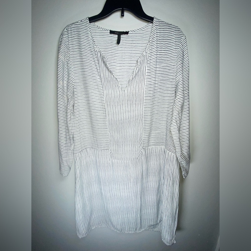 BCBGMaxAzria Black and White Striped Long Sleeve Dress